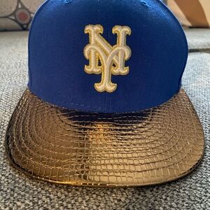 New Era Royal Blue Mets Cap with Metallic Gold Brim